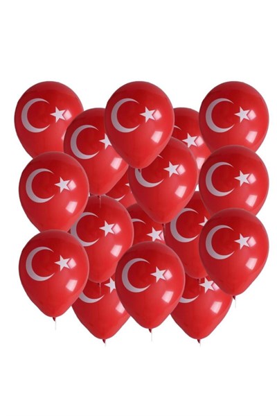 Türk Bayrağı Baskılı Ay Yıldız Kırmızı Beyaz Balon 12 Inç 30 Cm Milli Bayram Süsü 10 Adet