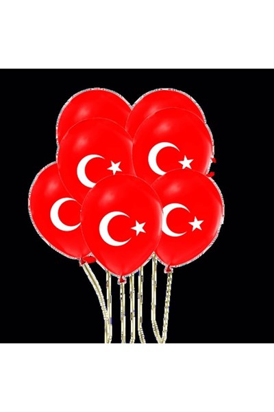 Türk Bayrağı Baskılı Ay Yıldız Kırmızı Beyaz Balon 12 Inç 30 Cm Milli Bayram Süsü 10 Adet