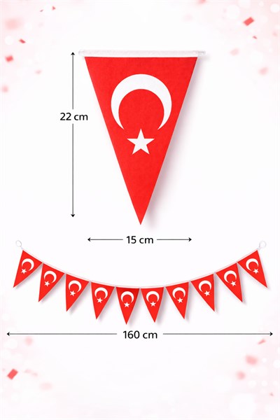 Türk Bayrağı Baskılı Flama Kendinden Ipe Dizili Ipli Kağıt Ay Yıldız Bayrak 160x22cm 10 Parça Milli
