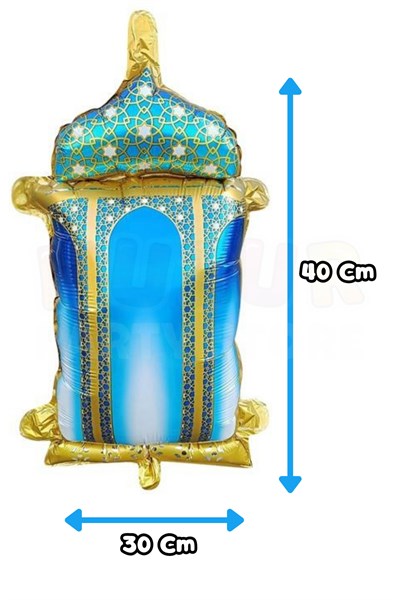 Turkuaz Gold Fener Ramazan Folyo Balon İslami Motifli Kandil Süsü 40x30 Cm Hoşgeldin Ramazan Süs