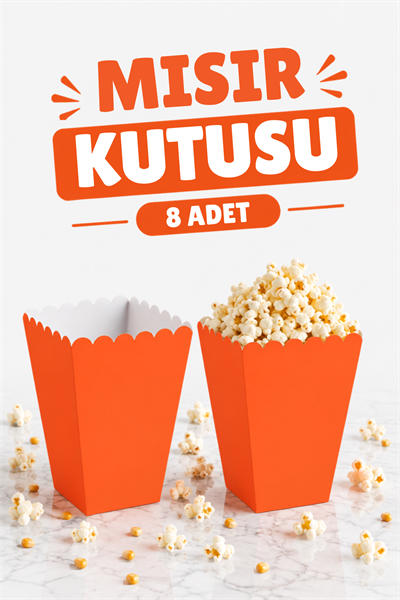 Turuncu Mısır Kutusu 8li Karton Cips Kutusu Düz Renkli 8 Adet Pop Corn Darı Kabı