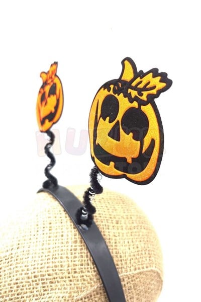 Turuncu Siyah Balkabağı Taç Halloween Partisi Cadılar Bayramı Tacı Unisex Simli 18x22 cm