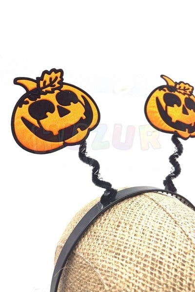 Turuncu Siyah Balkabağı Taç Halloween Partisi Cadılar Bayramı Tacı Unisex Simli 18x22 cm