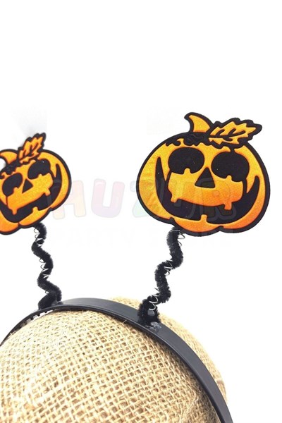 Turuncu Siyah Balkabağı Taç Halloween Partisi Cadılar Bayramı Tacı Unisex Simli 18x22 cm
