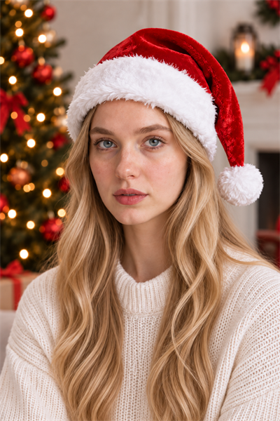 Ultra Lüx Peluş Yılbaşı Noel Baba Şapkası Ucu Ponponlu Yeni Yıl Partisi Kırmızı Beyaz Renkli