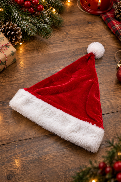 Ultra Lüx Peluş Yılbaşı Noel Baba Şapkası Ucu Ponponlu Yeni Yıl Partisi Kırmızı Beyaz Renkli