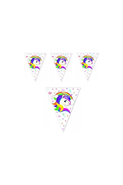 Unicorn Karakterli Flama 11 Bayrak 320 Cm Boynuzlu At Temalı Pony Parti Konsepti Lisanslı Ürün
