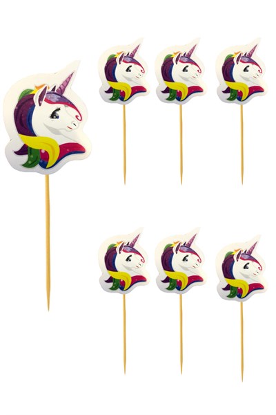 Unicorn Karakterli Kürdan 10 Adet 9 cm Cupcuke Muffin Kürdanı Boynuzlu At Temalı Pony Parti Konsept