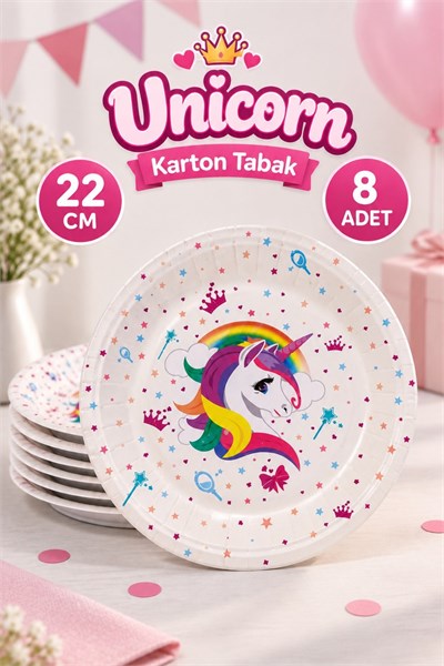 Unicorn Karakterli Tabak 8 Adet Boynuzlu At Temalı Pony Parti Konsepti Lisanslı Orijinal Ürün 23 Cm