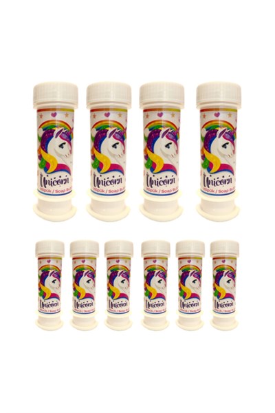 Unicorn Temalı Boynuzlu At Konseptli 10lu Dağıtmalık Köpük Balon Üfleme Baloncuk 60 ml