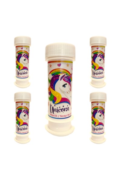 Unicorn Temalı Boynuzlu At Konseptli 5li Dağıtmalık Hediye Köpük Balon Üfleme Baloncuk 60 Ml