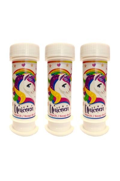Unicorn Temalı Boynuzlu At Konseptli Dağıtmalık Hediye Köpük Balon Üfleme Baloncuk 60 Ml 3lü