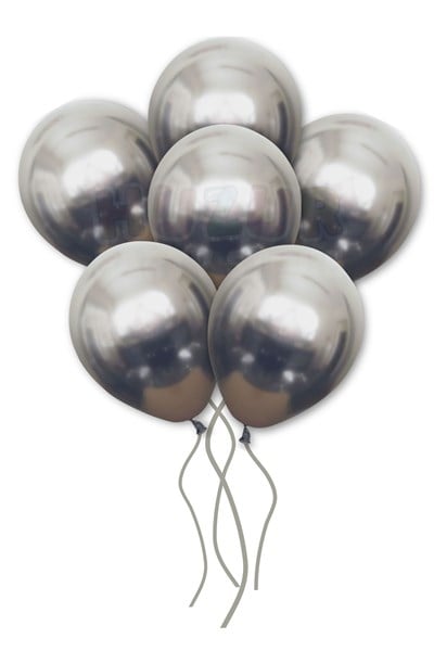 Uzay Grisi Renkli Krom Balon 10 Adet 30 Cm Koyu Gri Inanılmaz Parlak Rengi Canlı Doğum Günü Partisi