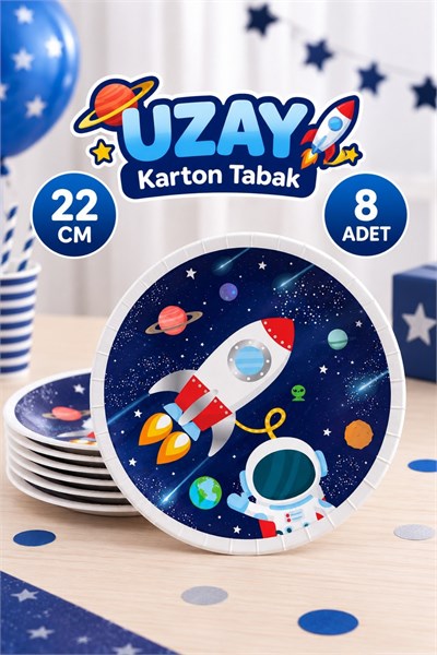 Uzay Karakterli Tabak 8 Adet Kozmik Galaksi Temalı Astranot Samanyolu Konsept Lisanslı Ürün 23 cm
