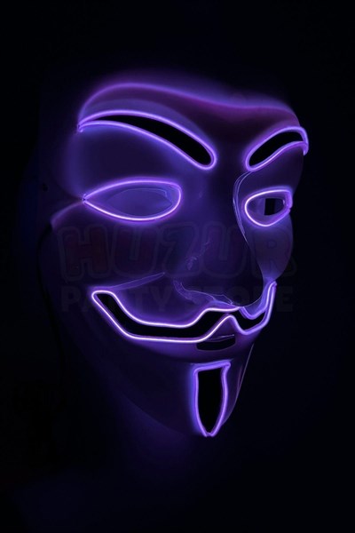 V For Vendatta Maske 3 Fonksiyonlu Mor Neon Işıklı Halloween Partisi Cadılar Bayramı Unisex Lüks