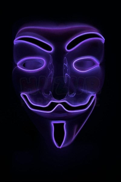 V For Vendatta Maske 3 Fonksiyonlu Mor Neon Işıklı Halloween Partisi Cadılar Bayramı Unisex Lüks