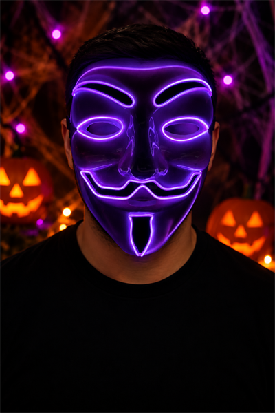 V For Vendatta Maske 3 Fonksiyonlu Mor Neon Işıklı Halloween Partisi Cadılar Bayramı Unisex Lüks
