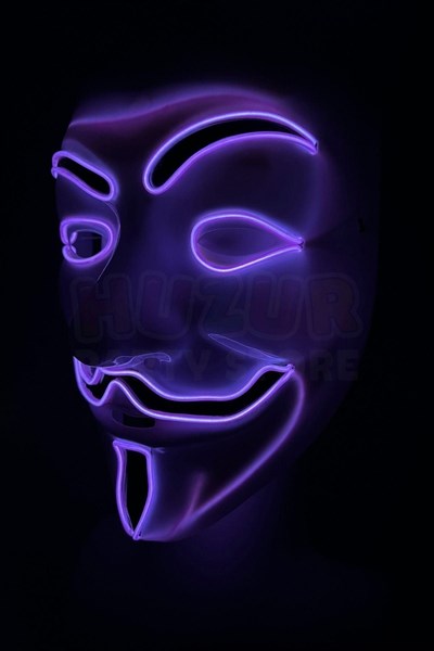 V For Vendatta Maske 3 Fonksiyonlu Mor Neon Işıklı Halloween Partisi Cadılar Bayramı Unisex Lüks
