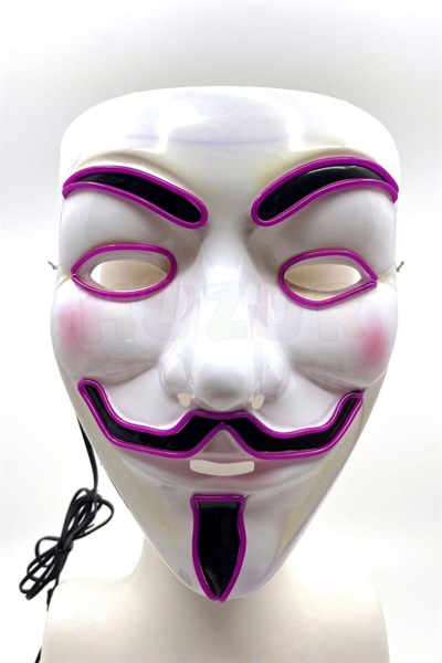 V For Vendatta Maske 3 Fonksiyonlu Mor Neon Işıklı Halloween Partisi Cadılar Bayramı Unisex Lüks
