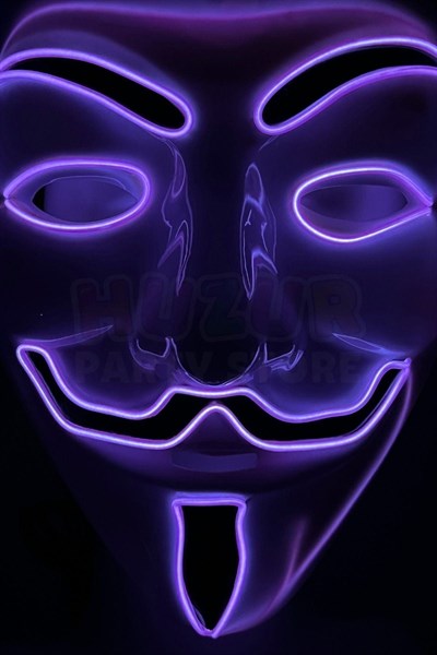V For Vendatta Maske 3 Fonksiyonlu Mor Neon Işıklı Halloween Partisi Cadılar Bayramı Unisex Lüks