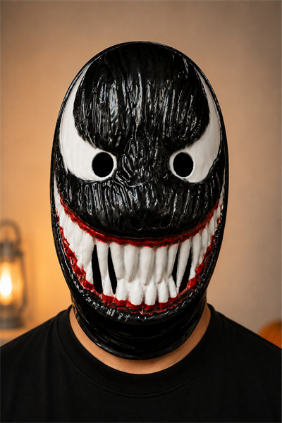 Venom Korku Maskesi Siyah Beyaz Keskin Dişli Maske Cadılar Bayramı Halloween Parti Kostüm Aksesuarı