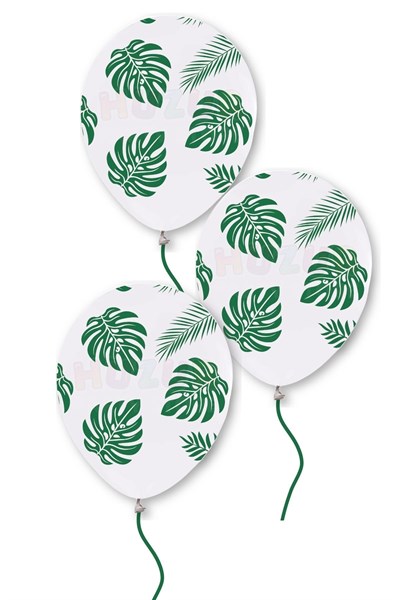 Yaprak Desenleri Baskılı Beyaz Balon 10 Adet 30 Cm Safari Karakter Konsept Temalı Doğum Günü Partisi