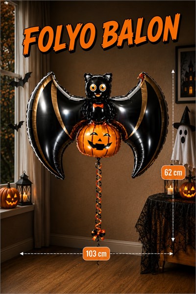 Yarasa Kabak Folyo Balon 62x103 Cm Halloween Partisi Cadılar Bayramı Dekoratif Balon