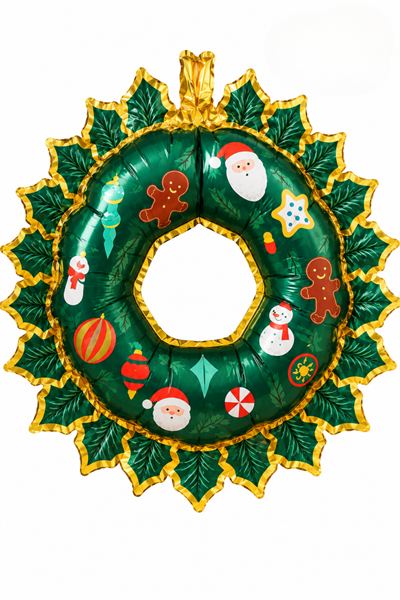 Yeşil Kapı Süsü Yılbaşı Folyo Balon 80x67 Cm Gold Çerçeveli Noel Yeni Yıl Figürleri Baskılı Süs
