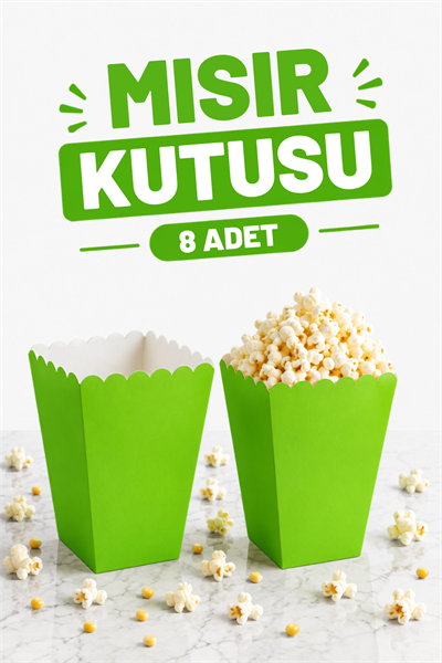 Yeşil Mısır Kutusu 8li Karton Cips Kutusu Düz Renkli 8 Adet Pop Corn Darı Kabı