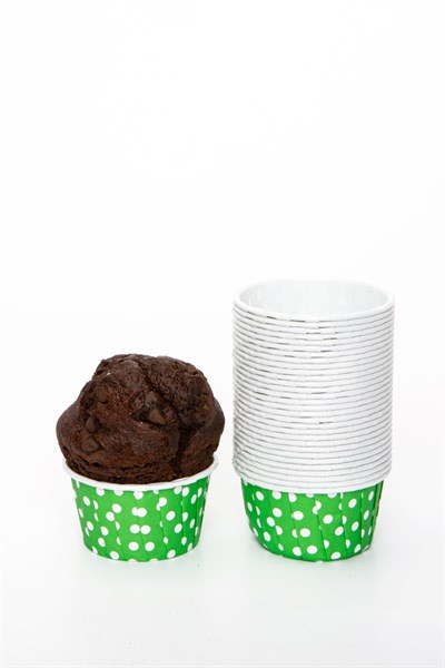 Yeşil Puantiyeli 50li Kek Kalıbı Fırında Dağılmayan 7x3.5 Cm Muffin Kalıbı Cupcake Stand Kapsülü