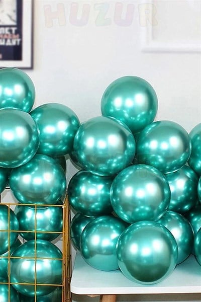 Yeşil Renkli Krom Balon 10 Adet 30 Cm Çok Parlak Canlı Parti Safari Hayvanları Doğum Günü Balonu