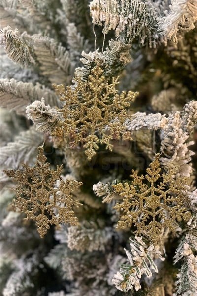 Yılbaşı Ağacı Kar Tanesi Süs Gold Renkli 3 Adet Çam Ağacı Süsü 12 Cm Simli Parıltılı Işıltılı