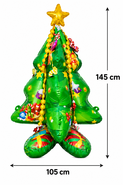 Yılbaşı Ağacı Şeklinde Süslü Folyo Balon Dev Boy Ayaklı Çam Ağacı Balon 145x105 Cm Yeni Yıl Süsü