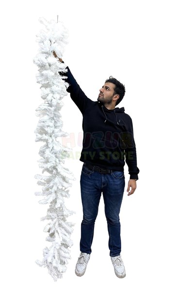 Yılbaşı Beyaz Garland 240 Cm Kalın Gür 250 Dallı Lüks Yeni Yıl Süsü Kapı Merdiven Şömine Süsleme