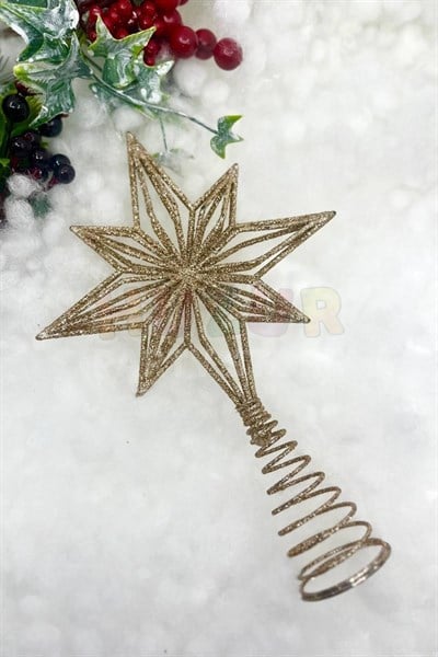 Yılbaşı Çam Ağacı Kuzey Yıldızı Tepeliği Gold Renk Simli 23x16 Cm Yeni Yıl Lüks Kaliteli Tepelik