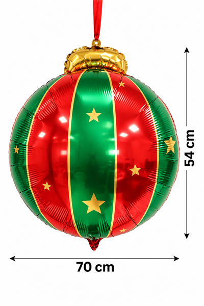 Yılbaşı Topu Folyo Balon Yeni Yıl Konsepti Kırmızı Yeşil Renkli Dekor Helyuma Uyumlu 70x54 Cm