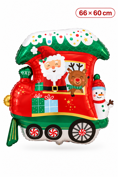 Yılbaşı Treni Folyo Balon 66x60 Cm Noel Baba Geyik Kardan Adam Helyuma Uyumlu Yeni Yıl Dekoru Süsü