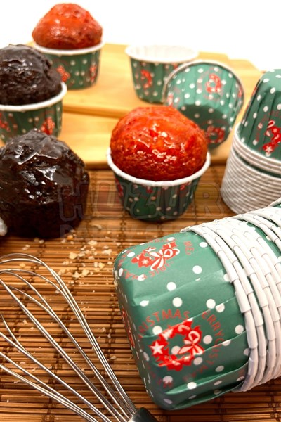 Yılbaşı Yeşili Merry Christmas Baskılı 50li Kek Kalıbı Fırında Dağılmayan 6.5x4 Cm Muffin Cupcake
