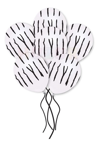 Zebra Desen Baskılı Beyaz Balon 10 Adet 30 Cm Safari Konsept Temalı Çizgi Detaylı Doğum Günü Partisi