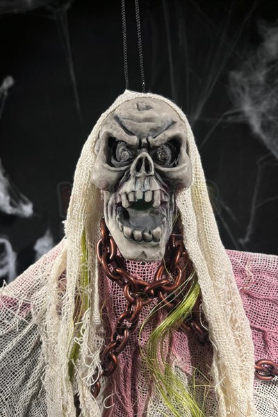 Zincir Detaylı Kanlı Cadı 110 Cm Pilli Sese Duyarlı Işıklı Halloween Cadılar Bayramı Parti Dekoru