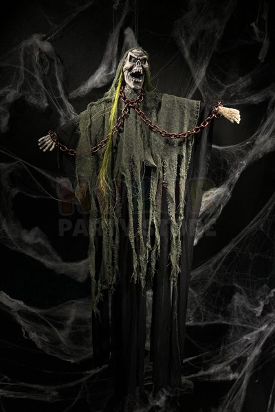 Zincir Detaylı Yeşil Cadı 110 Cm Pilli Sese Duyarlı Işıklı Halloween Cadılar Bayramı Parti Dekoru