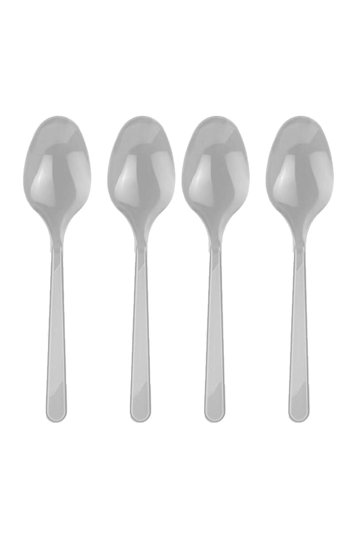 25 Adet Gümüş Renkli Kaşık Sert Dayanaklı Plastik Lüks Kullan At Gri Silver Doğum Günü Parti Kaşığı