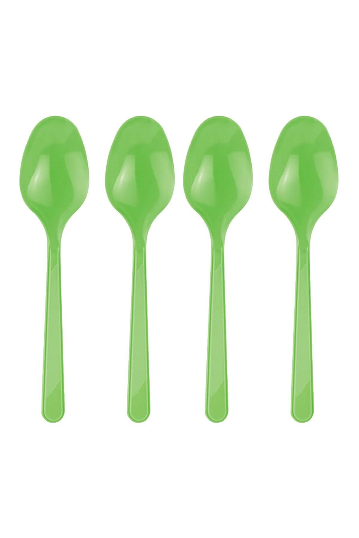 25 Adet Yeşil Renkli Kaşık Sert Dayanaklı Plastik Lüks Kullan At Doğum Günü Parti Sunum Kaşığı