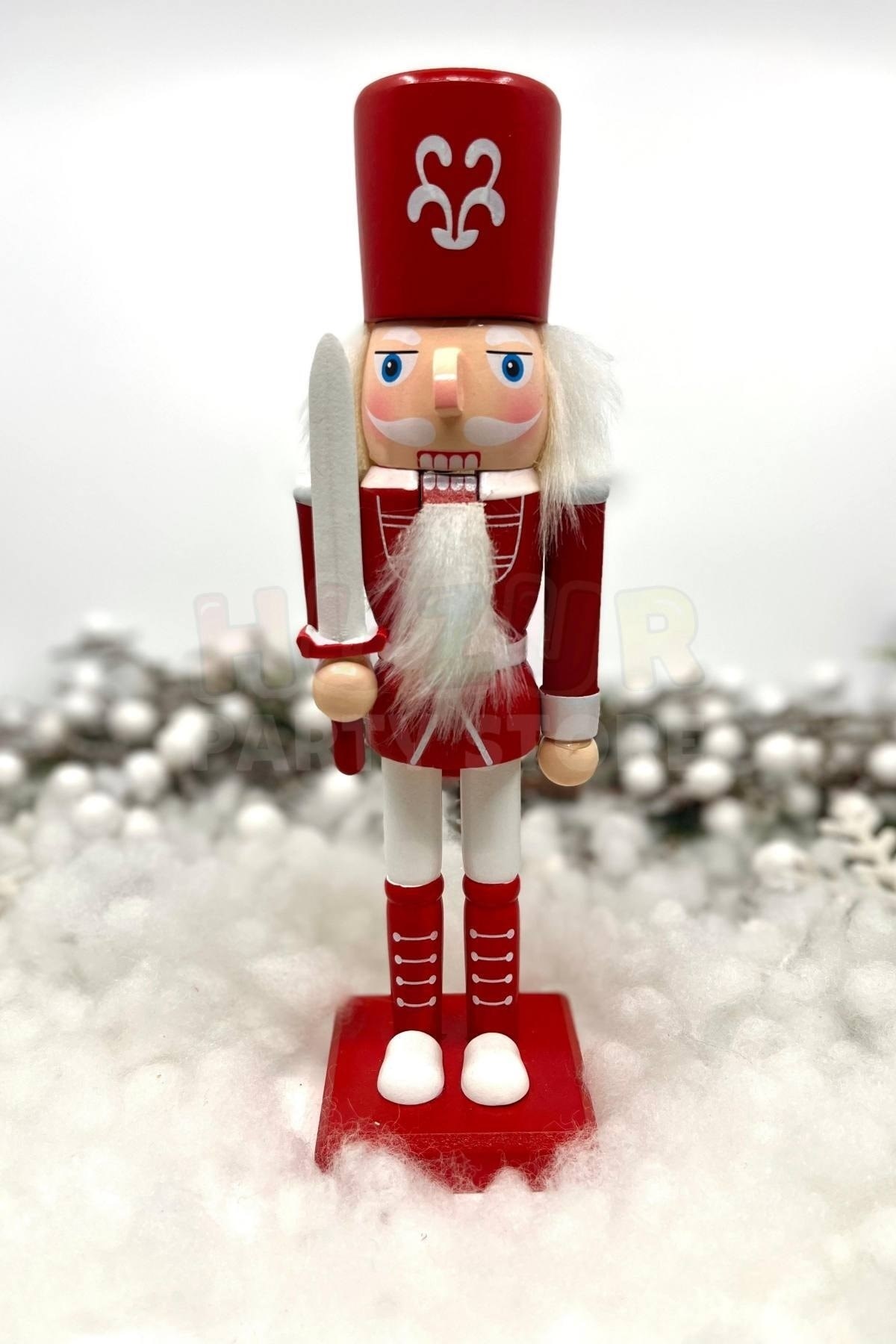 25 Cm Kılıçlı Fındıkkıran Kırmızı Beyaz Renkli Kurşun Asker Nutcracker Yılbaşı Yeni Yıl Dekoru