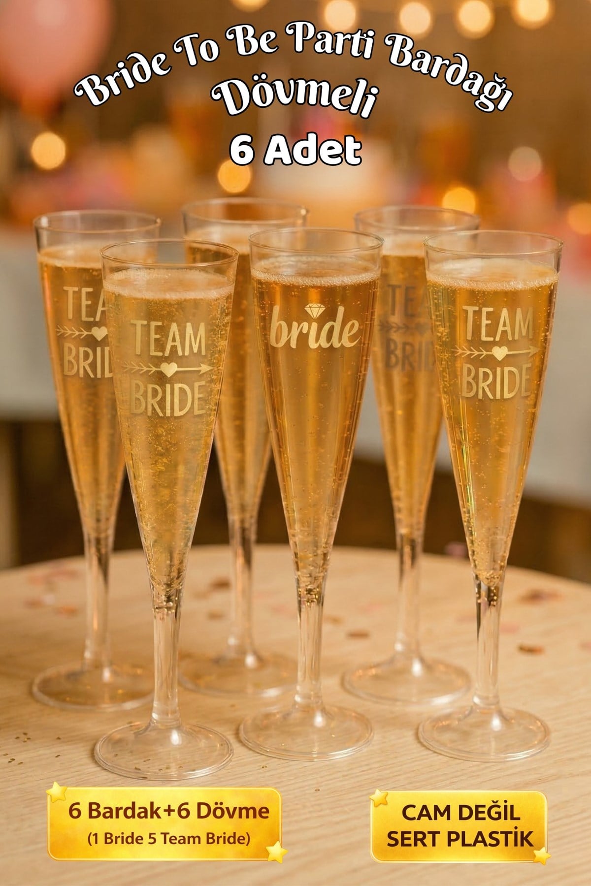 Bride To Be Partisi Kadeh Şampanya Bardağı 6lı Bekarlığa Veda Partisi Mika Sert Bardak Dövmeli