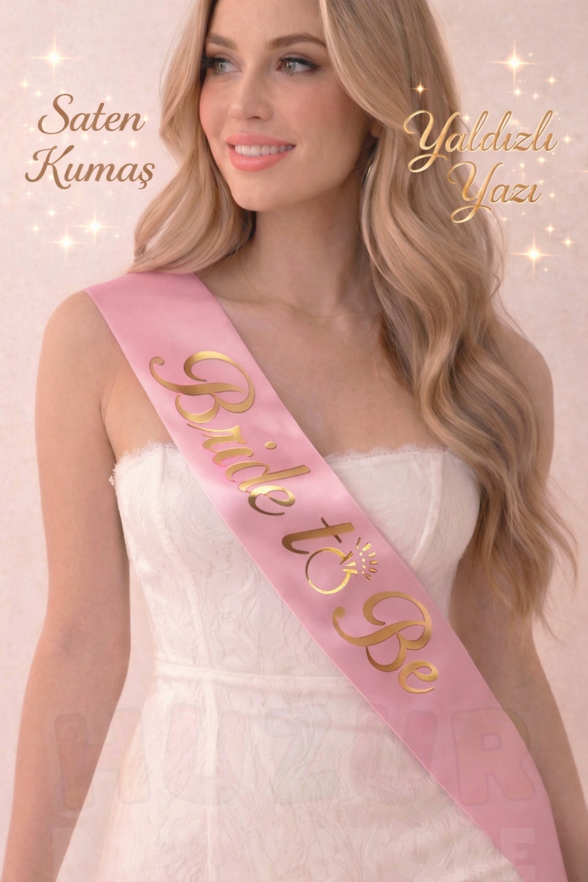 Bride To Be Yazılı Pembe Üstüne Gold Altın Sarısı Yaldızlı Kuşak Bekarlığa Veda Partisi Konsepti