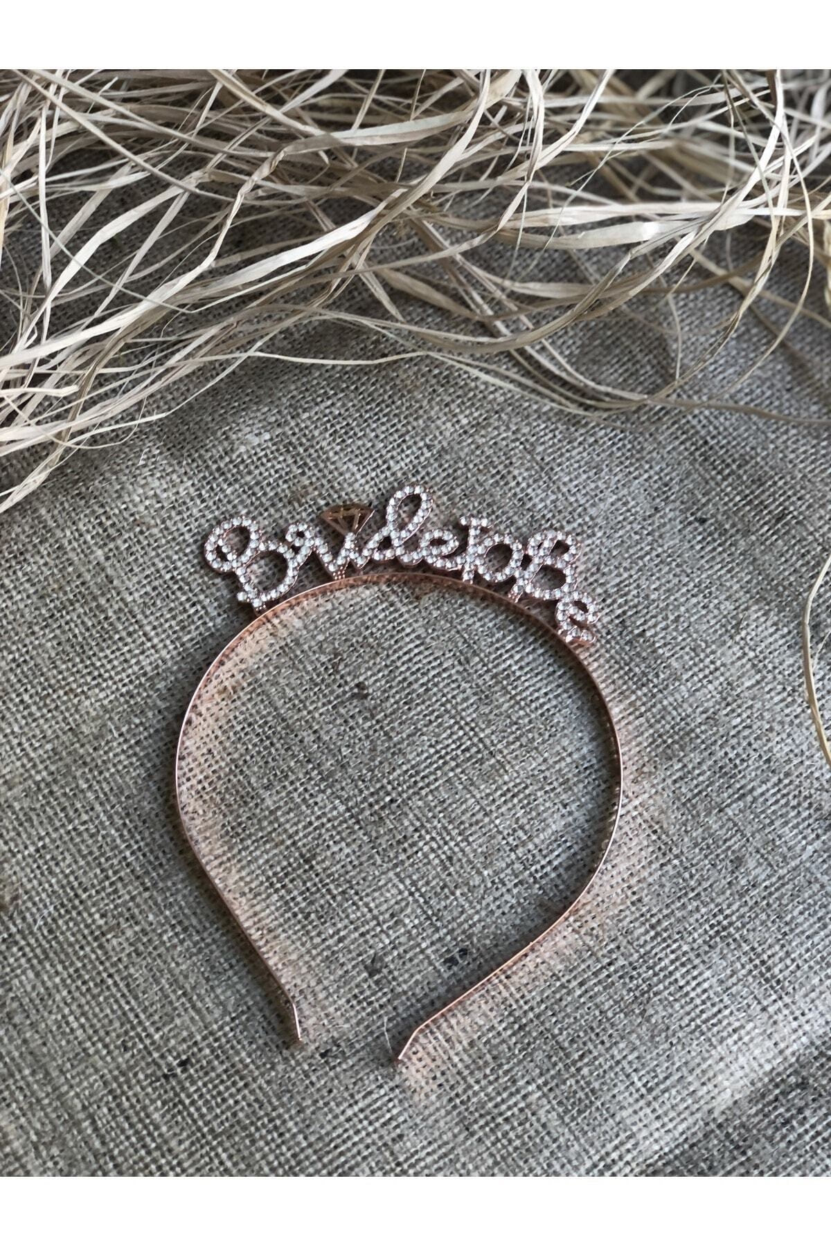 Bride To Be Yazılı Taşlı Taç Parıldayan Taş Yapısı Rose Gold Renkli Bekarlığa Veda Partisi Konsept