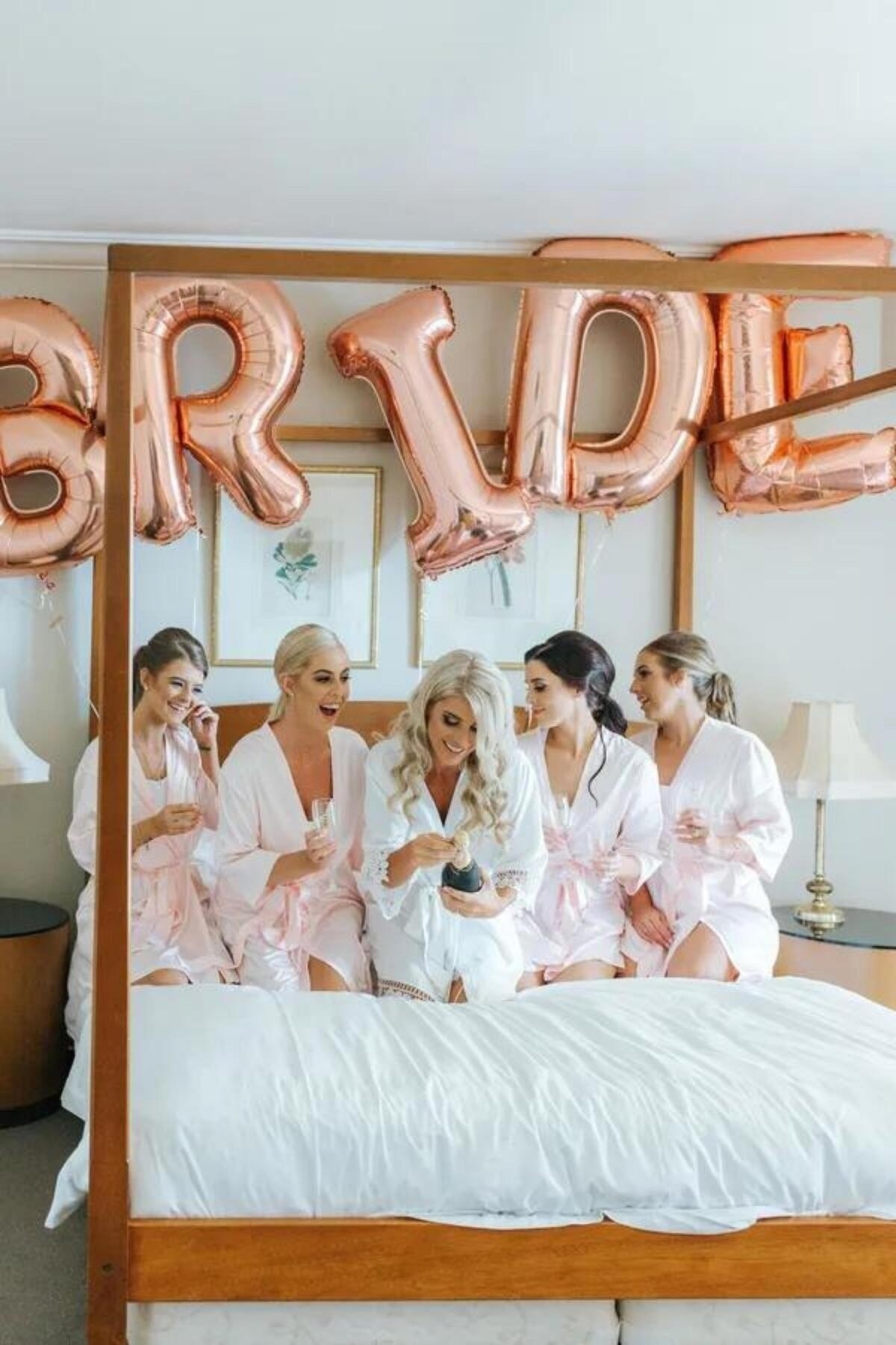 Bride Yazılı 85 Cm Folyo Balon Konsepti Rose Gold Renkli Bekarlığa Veda Partisi Büyük Balon Seti