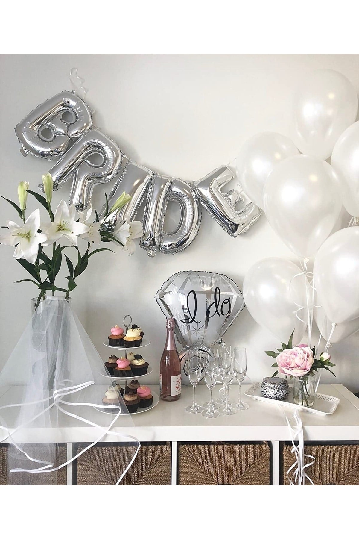 Bride Yazılı Folyo Balon Konsept Gümüş Renkli Gri Bekarlığa Veda Partisi Temalı Büyük Balon