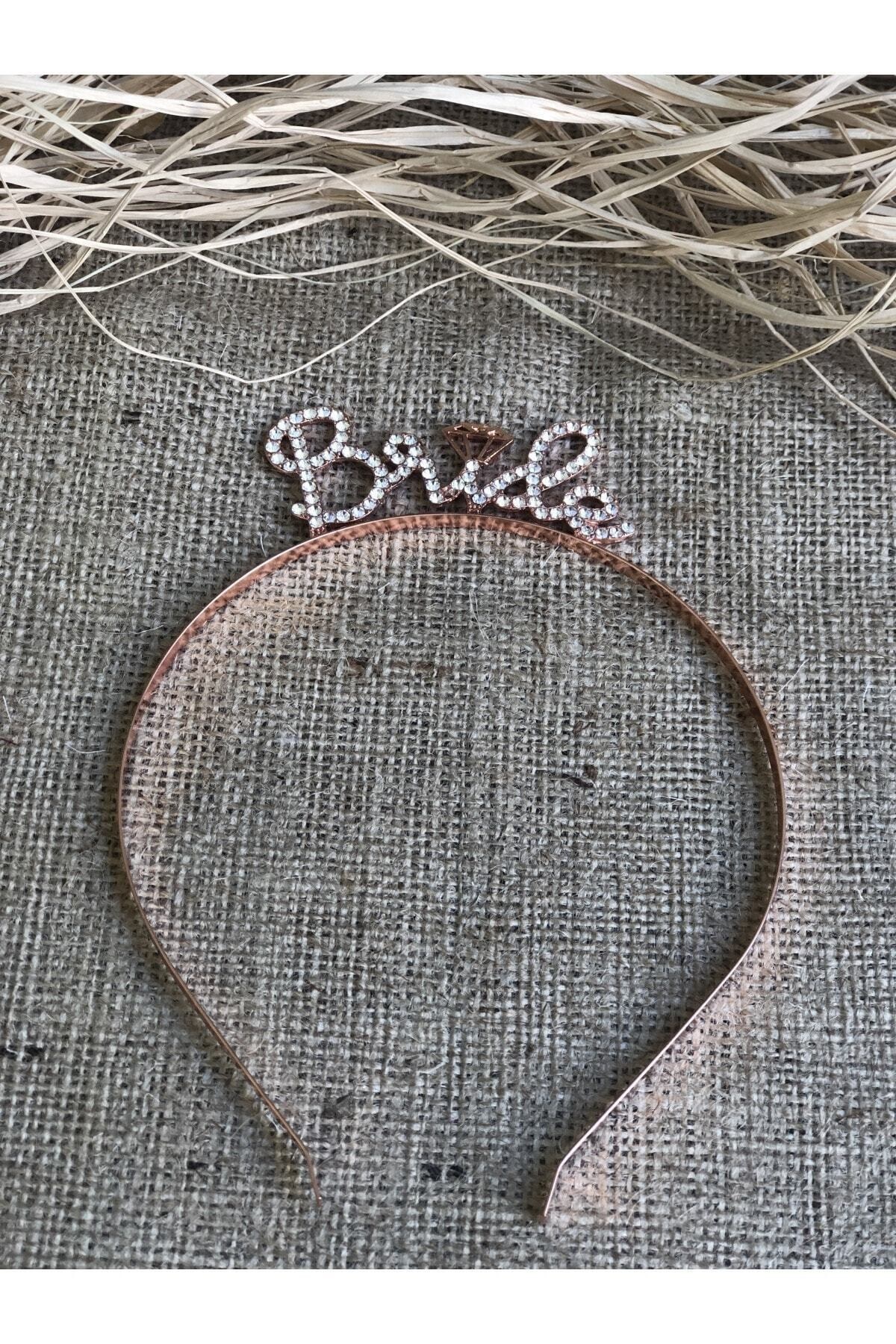 Bride Yazılı Taşlı Taç Parıldayan Taş Yapısı Rose Gold Renkli Bekarlığa Veda Partisi Konsept